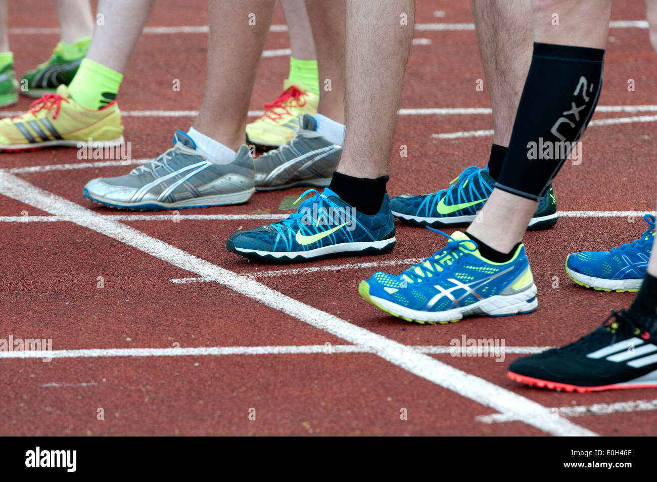 Athletics, runners at start of men`s 1500m race at club level, UK Stock